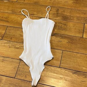 Wilfred Cream Ribbed Spaghetti-Strap Bodysuit